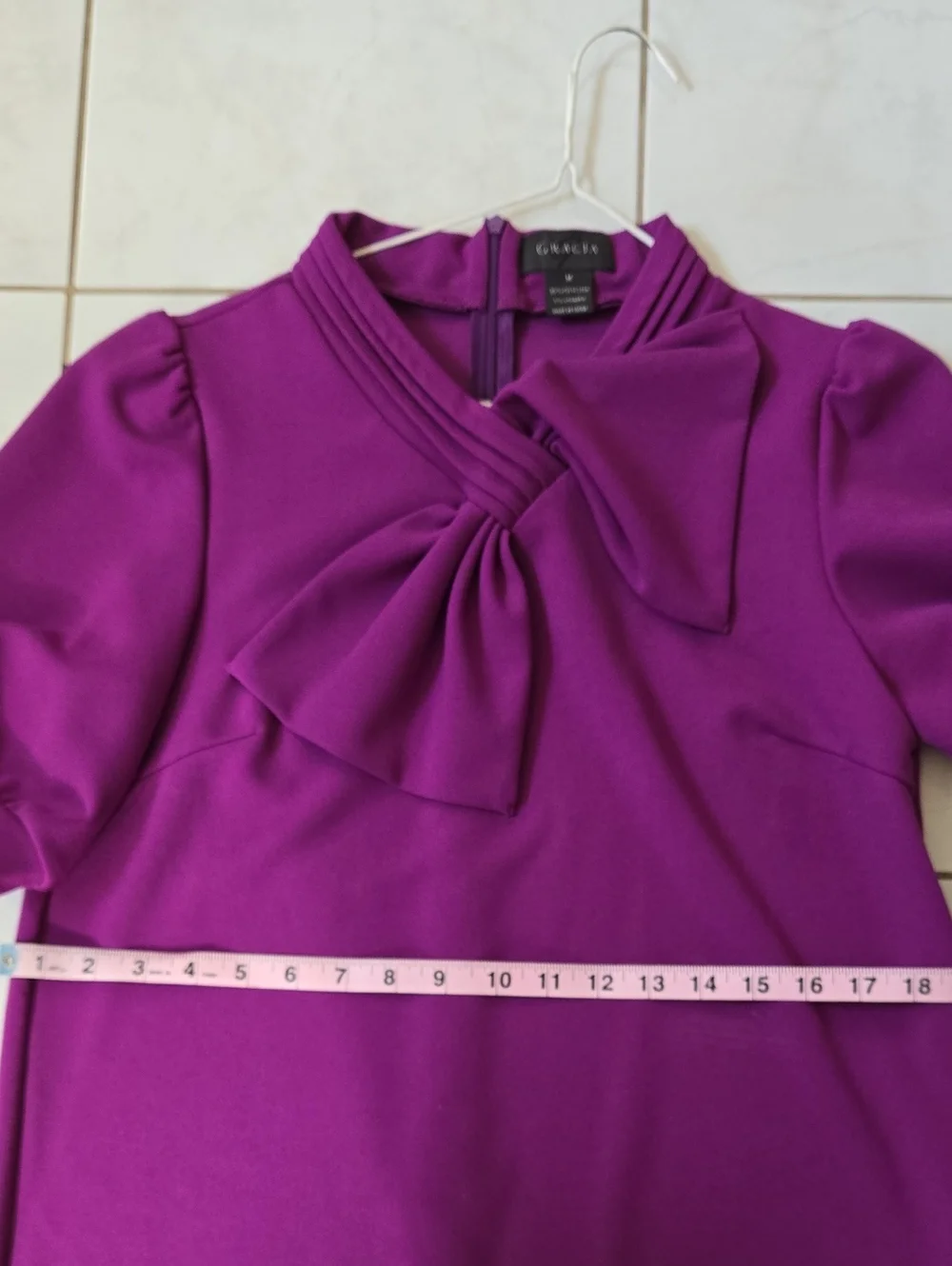 Gracia Purple Puff-Sleeve Bow Neck Blouse - Picture 3 of 5